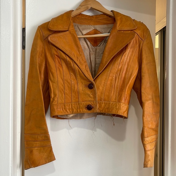 Vintage Jackets & Blazers - Vintage Orange Leather Jacket